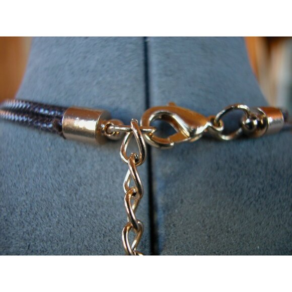 Chunky Green Acrylic Statement Necklace With Gold-Tone Beads & Adjustable Black - Picture 4 of 5